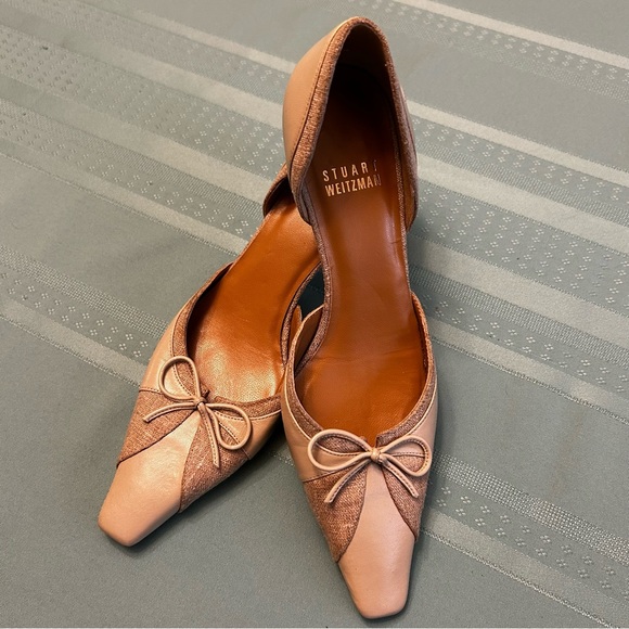 Stuart Weitzman EUC d’Orsay Kitten Heels Women’s Size 5 Square Toe Bow Detail - Picture 10 of 10